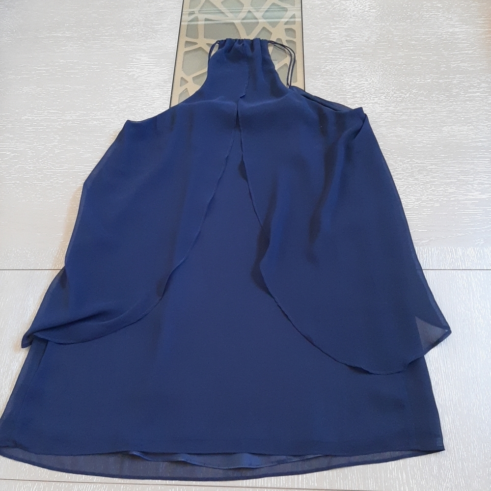 Double Zero Deep Blue Ruffled Overlay Chiffon Mini Dress - Picture 3 of 10